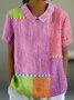 Striped Shawl Collar Casual Loose T-Shirt