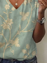 Women's Spring and Summer Floral Print Casual V-Neck Short Sleeve T-Shirt