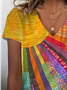 Women's Spring and Summer Hippie Print Casual V-Neck Short Sleeve T-Shirt