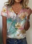 Women's Spring and Summer Floral Print Casual V-Neck Short Sleeve T-Shirt