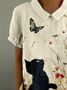 Loose Animal Picture Shawl Collar Vintage T-Shirt