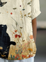 Loose Animal Picture Shawl Collar Vintage T-Shirt