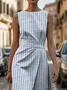 Women's Sleeveless Summer Blue Striped Printing Crew Neck Daily Going Out Vintage Maxi H-Line Shift Dress Dress