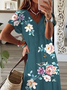 Women's Spring Summer Floral Print Casual V Neck Short Sleeve Dress