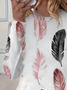 Women's Feather Print Spring Casual Round Neck Long Sleeve T-Shirt