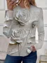 Women's Floral Print Spring Casual Round Neck Long Sleeve T-Shirt