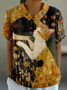 Loose Animal Picture Shawl Collar Casual T-Shirt