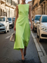 Women's Sleeveless Summer White Plain Printing Crew Neck Daily Going Out Vintage Maxi H-Line Shift Dress Dress
