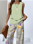 Casual Floral Crew Neck Two-Piece Set With No