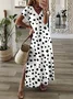 Women's Spring and Summer Polka Dot Printed Casual V-Neck Short Sleeve Dress