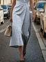 Women's Sleeveless Summer Blue Striped Printing Crew Neck Daily Going Out Vintage Maxi H-Line Shift Dress Dress