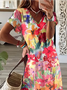 Women's Spring Summer Floral Print Casual V Neck Short Sleeve Dress