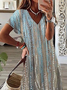 Women's Spring and Summer Printed Casual V-Neck Short Sleeve Dress
