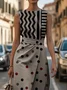 Women's Sleeveless Summer Brown Geometric Printing Crew Neck Daily Going Out Vintage Maxi H-Line Shift Dress Dress