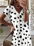Women's Spring and Summer Polka Dot Printed Casual V-Neck Short Sleeve Dress