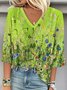 Casual Loose V Neck Gradient Pattern Blouse