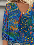 Casual Loose Pop Art Print V Neck Blouse