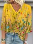 Casual Loose V Neck Gradient Pattern Blouse