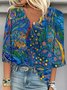 Casual Loose Pop Art Print V Neck Blouse