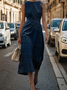 Cotton Crew Neck Elegant Dress With No