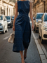 Cotton Crew Neck Elegant Dress With No