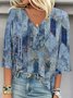 Geometric Casual Loose V Neck Blouse