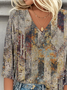Geometric Casual Loose V Neck Blouse