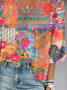 Casual Multicolor Block V Neck Loose Blouse