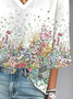 Loose V Neck Gradient Pattern Casual Blouse