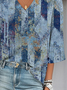 Geometric Casual Loose V Neck Blouse