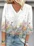 Loose V Neck Gradient Pattern Casual Blouse