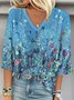 Casual Loose V Neck Gradient Pattern Blouse