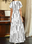 Women's Striped Spring Short Sleeve V-Neck Slit Dress