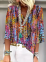 Shawl Collar Floral Elegant Cotton Blouse
