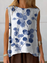 Women's Sleeveless Tank Top Summer White Floral Printing Crew Neck Daily Going Out Casual Top