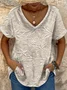 Women's vintage floral texture printed casual V-neck T-Shirt