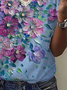 Women's Short Sleeve T-shirt Summer Blue Purple Floral Printing V Neck Daily Going Out Casual Top