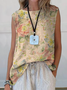 Women's Sleeveless Tank Top Summer Apricot Floral Printing Crew Neck Daily Going Out Casual Top