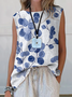 Women's Sleeveless Tank Top Summer White Floral Printing Crew Neck Daily Going Out Casual Top