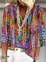 Shawl Collar Floral Elegant Cotton Blouse