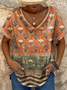 Women's vintage floral collage art Print casual V-neck T-Shirt