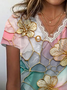 Women's Short Sleeve T-shirt Summer As Picture Floral Printing V Neck Daily Going Out Casual Top