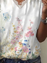 Women's Short Sleeve T-shirt Summer White Floral Printing V Neck Daily Going Out Casual Top