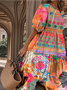 Casual Crew Neck 3D Printing Loose Dress With No
