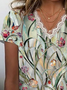 Women's Short Sleeve T-shirt Summer Green Floral Printing V Neck Daily Going Out Casual Top