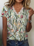 Women's Short Sleeve T-shirt Summer Green Floral Printing V Neck Daily Going Out Casual Top