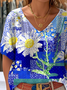 Multicolor Block Loose Casual V Neck Blouse