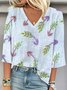V Neck 3D Printing Loose Casual Blouse