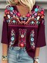 Loose Casual Ethnic Geometry V Neck Blouse