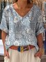 Print Casual V Neck Short Sleeve T-Shirt